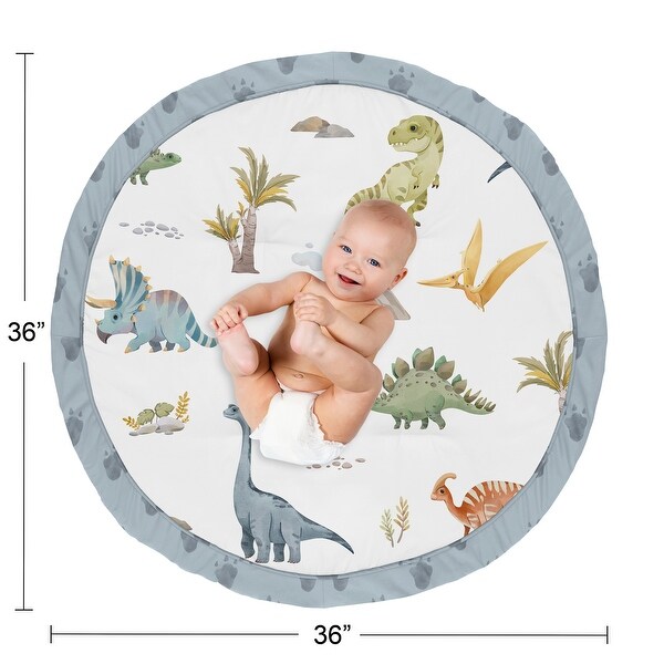 Sweet Jojo Designs Watercolor Dinosaur Dino Boy Baby Tummy Time Playmat Green Blue White Modern Jurassic Nature Animal Footprint