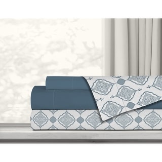 Antibacterial Printed Solid 4 Piece Double Blue Sheet Set