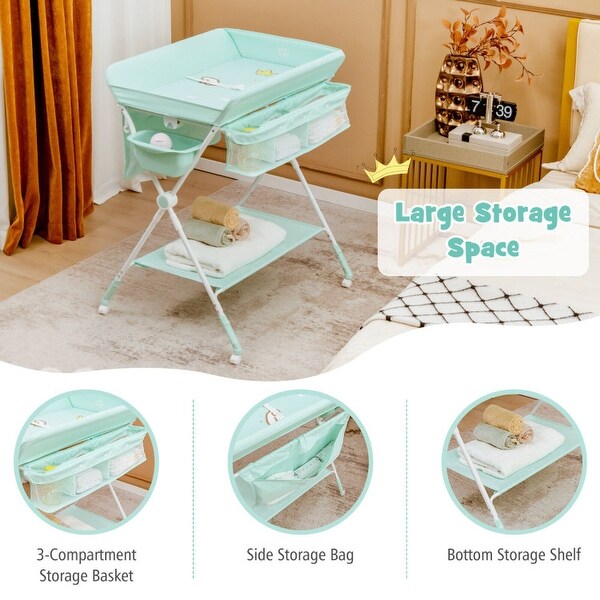 Foldable Baby Changing Table with Wheels - 30.5" x 26.5" x 39"-41"(L x W x H)
