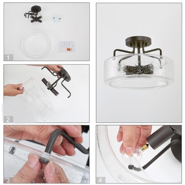 Modern Farmhouse 4-Light Semi-Flush Mount Ceiling Lights for Kitchen - W12"x H8"