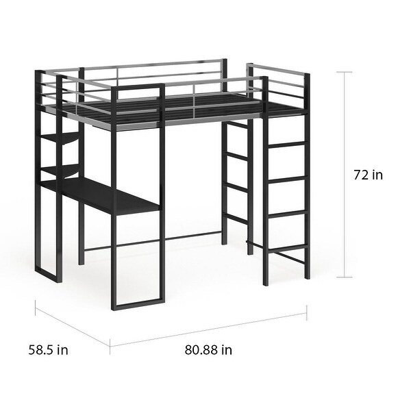 Boor Modern Black Metal Loft Bed with Workstation by Furniture of America