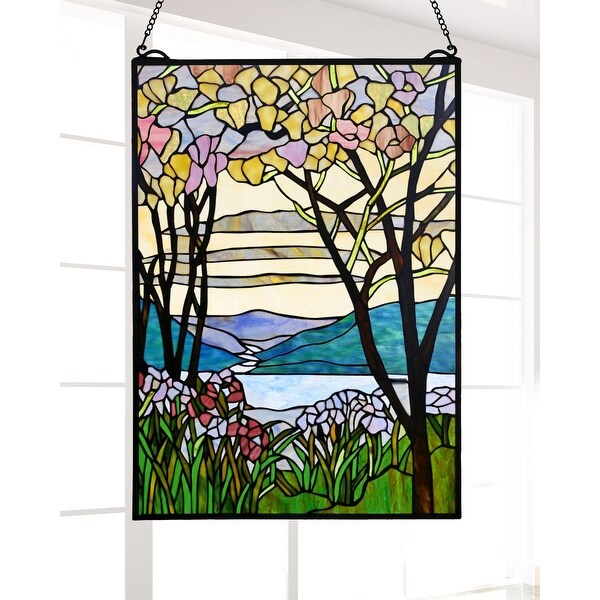 26" Blue and Green Contemporary Magnolia Window Panel