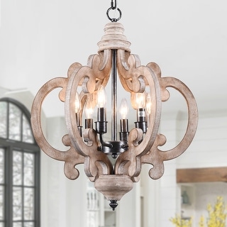 Bella Depot 6-Light Vintage Wood Lantern Chandelier Distressed Kitchen Pendant Lighting
