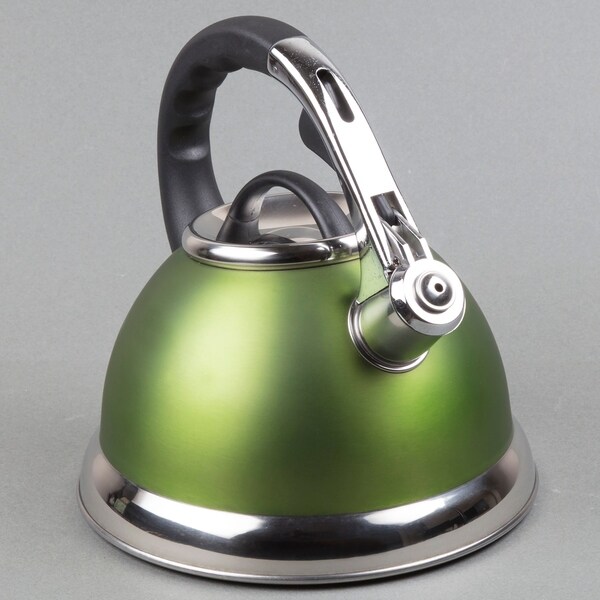 Creative Home Camille 3.0 Quart Stainless Steel Whistling Tea Kettle with Aluminum Capsulated Bottom, Opaque Chartreuse Color