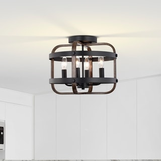 Juno Semi Flush Mount Ceiling Light Matte Black and Wood Grain Finish 4-Light - N/A