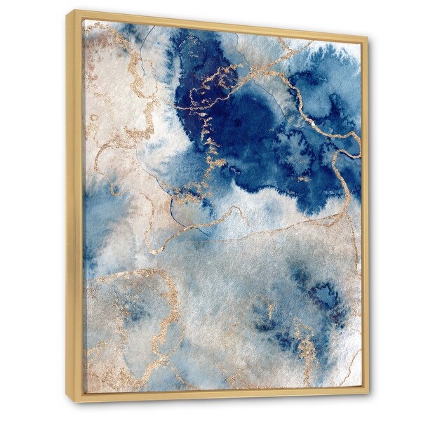 Designart "Blue And Gold Marble Clouds III" Modern Framed Canvas Wall Art Print