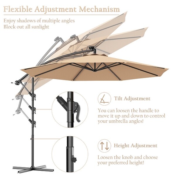 Costway 10' Hanging Solar LED Umbrella Patio Sun Shade Offset Market