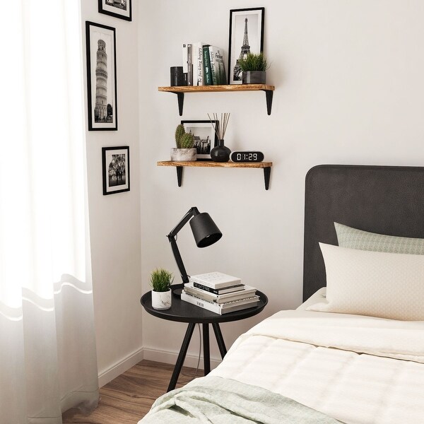 Wallniture Arras 17"x6" Solid Wood Kitchen Shelves for Wall, Burned Finish, Set of 4