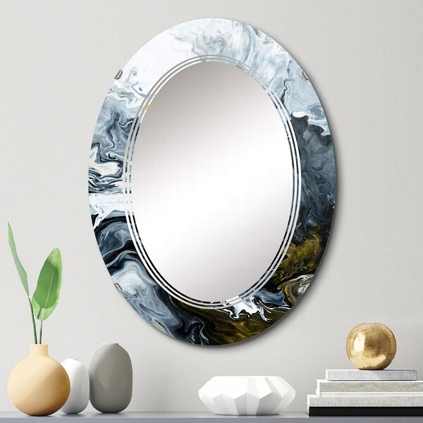 Designart 'Gold White And Yellow Marble Clouds III' Printed Modern Wall Mirror