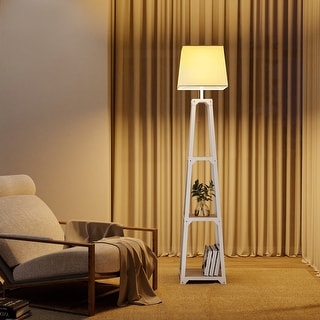 WAMPAT Exclusive Design Floor Lamp with 3-Level Shelves and Lampshade