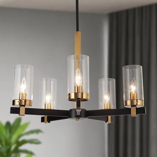 Yilia Modern 5-Light Black Gold Chandelier Glass Pendant Lights for Dining Room - 22" D x 15" H