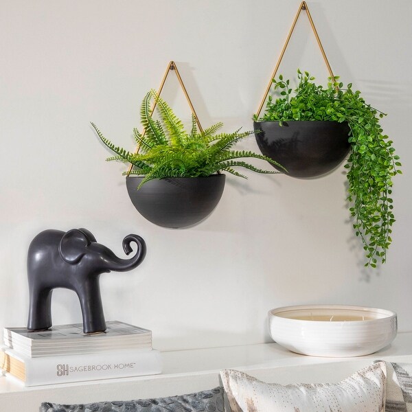 Set of 2 Black and Gold Half Moon Wall Hanging Planters 18.25"