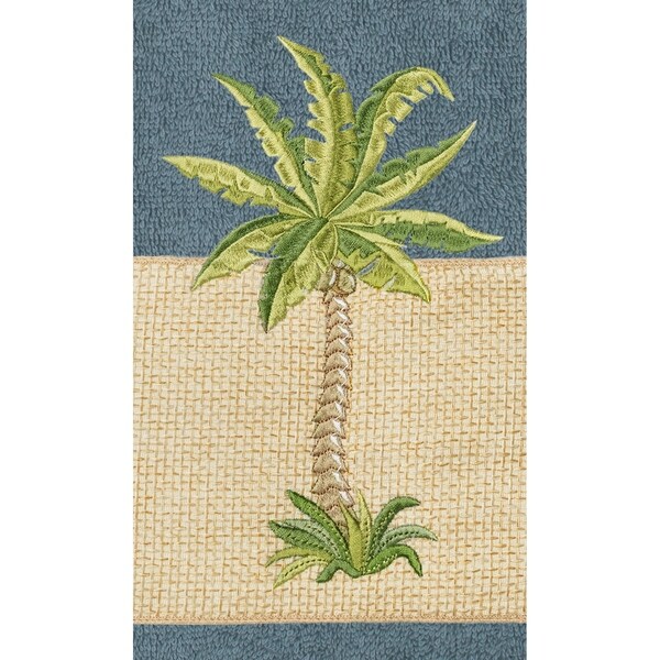 Authentic Hotel and Spa Turkish Cotton Palm Tree Embroidered Teal Hand Towels (Set of 2)