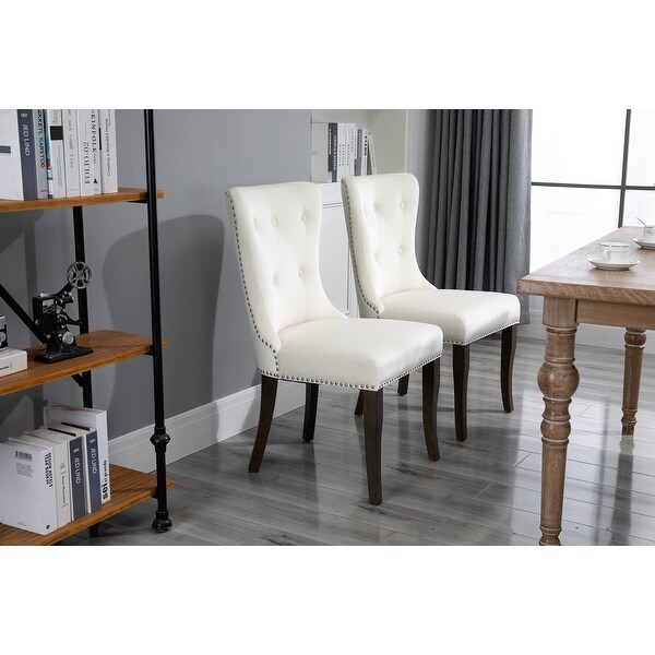 4 Pieces Set Dining Chair Tufted Armless Chair Upholstered Accent Chair (Cream)
