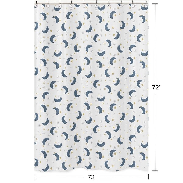 Moon and Star Collection Bathroom Fabric Bath Shower Curtain - Navy Blue Gold Watercolor Celestial Gender Neutral Outer Space