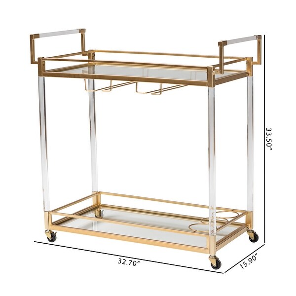 Savannah Contemporary Glam and Luxe Gold Metal and Glass Wine Cart