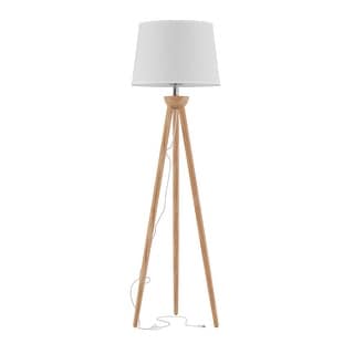 Lavish Home Tripod Floor Lamp with LED Bulb and Natural Oak Wood Base