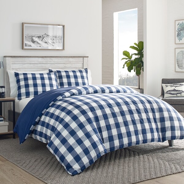 Eddie Bauer Lakehouse Plaid Blue Cotton Duvet Cover Set