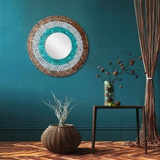 La Pastiche by overstockArt Southwestern Mother of Pearl Framed Mirror, 18" x 18"