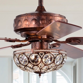 Jasiah 52 Inch Antique Copper Finish Mid-Century Style Crystal Ceiling Fan with Remote