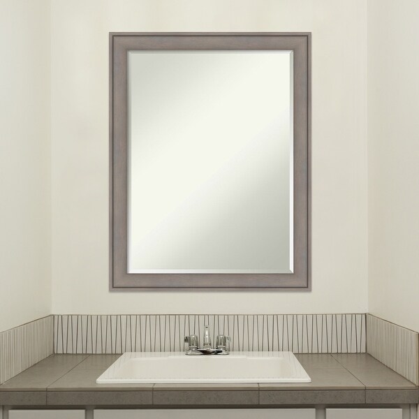 Petite Bevel Wood Bathroom Wall Mirror - Greywash Frame - 21 x 27 in