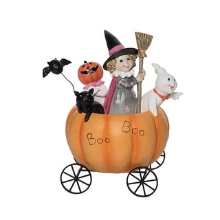 8.75" Orange and Gray "Boo Boo" Pumpkin Cart Halloween Tabletop Decoration