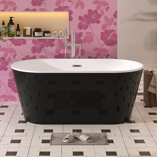 Freestanding Black Acrylic Bathtub Standalone Soaking Tub