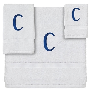 3-Piece Letter C Monogrammed Bath Towels Set, Embroidered Initial C Wedding Gift (White, Blue)