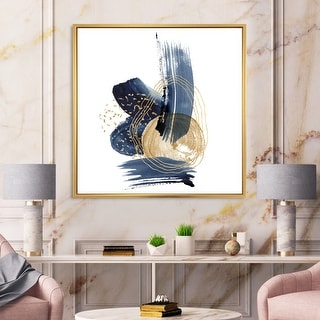 Designart "Landscape of Dark Blue Mountains & Gold Strokes II" Modern Framed Canvas Wall Art Print