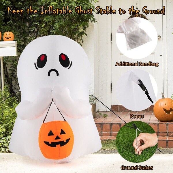 4 FT Halloween Inflatable Ghost Holding Pumpkin Blow up Holiday Decor w/LED Lights
