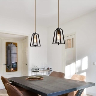 Modern Farmhouse 1-Light Mini Metal Cage Island Pendant Lights for Dining Room - 8" L x 6.5" W x 10" H