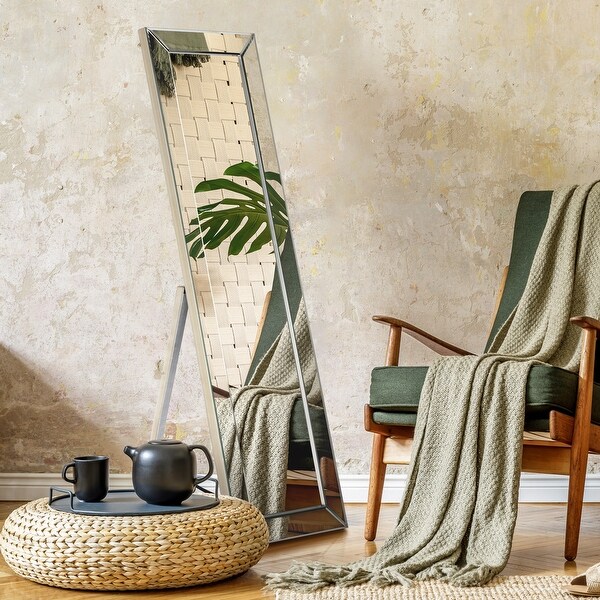 Modern Beveled Wall Mirror Rectangle Cheval, Bathroom, Bedroom, Living Room, Ready to Hang - Clear - 18 in. x 2.12 in. x 64 in.