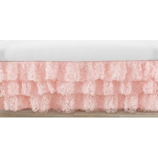 Pink Floral Rose Girl Tiered Ruffled Crib Bed Skirt Blush Flower Luxurious Elegant Princess Vintage Boho Shabby Chic Luxury Glam