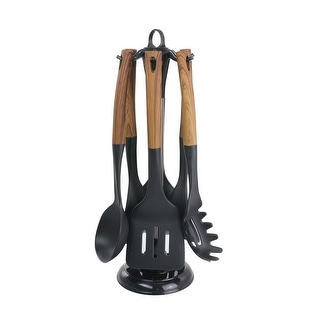 MegaChef 7 Piece Black Nylon Kitchen Utensil Set With Wood Design