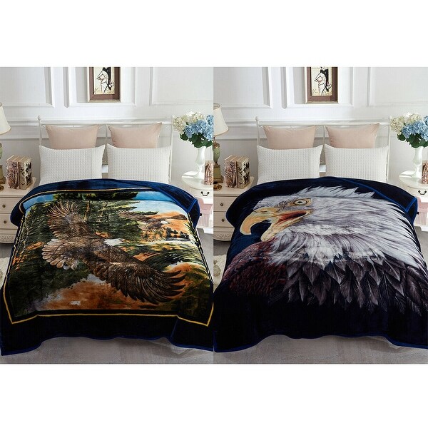 Heavy Fleece Blanket Animal Reversible Plush Queen Eagle 1