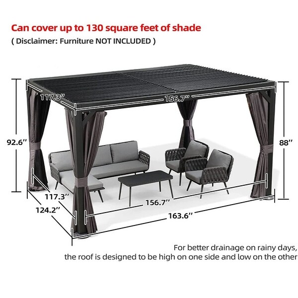 PURPLE LEAF Outdoor Louvered Pergola Adjustable Metal Roof Hardtop Gazebo