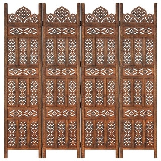 vidaXL Hand carved 4-Panel Room Divider Brown 63"x65" Solid Mango Wood