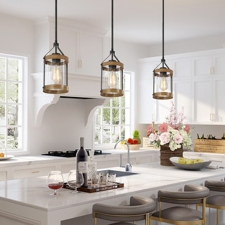 Modern Farmhouse 1-Light Glass Pendant Cylinder Mini Island Light for Dining Room - Brown - D6.5" x H12"