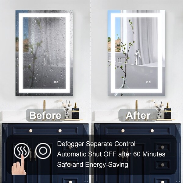LED Lighted Bathroom Mirror with 3 Colors Light Touch Button Anti-Fog