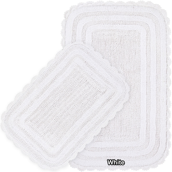 Mandara 2-piece Reversible Cotton Bath Mat Set with Crochet Lace