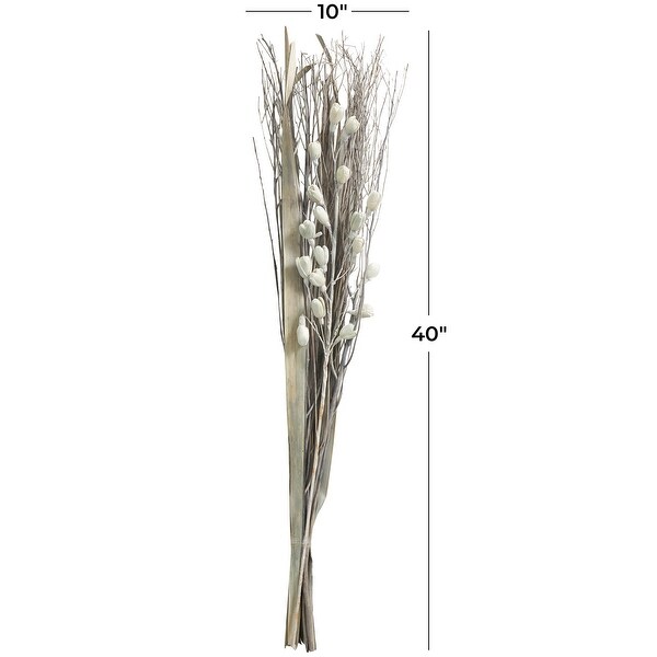 Gray Dried Plant Handmade Tall Floral Bouquet Branch Natural Foliage with Grass Stems