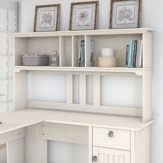 Bush Furniture Salinas Antique White Hutch for L-shaped Desk