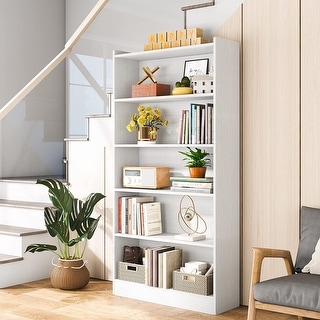 6-Tier Open Bookcase, 72 inches Large Tall Bookshelf, White - 11.81"D x 35.43"W x 72.04"H