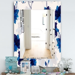 Designart 'Abstract Blue Flowers' Traditional Mirror - Frameless Printed Wall Mirror