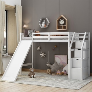 Merax Twin Size Loft Bed with Storage and Slide