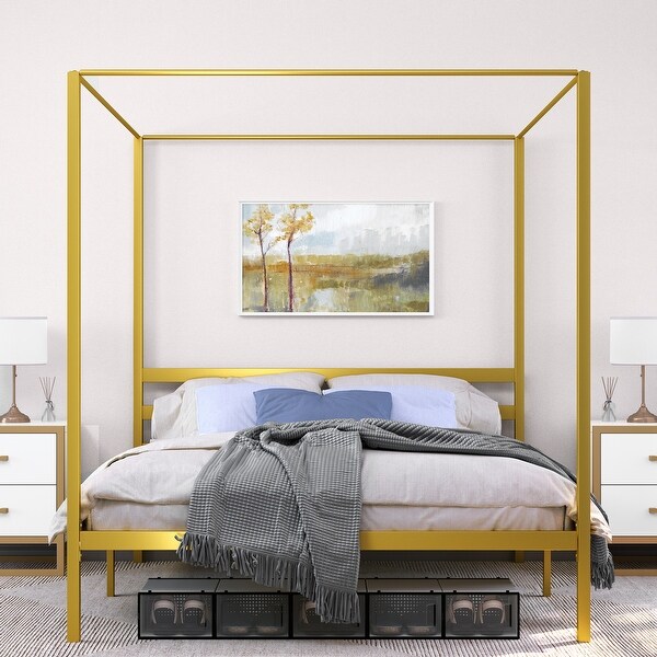King/Queen Gold Metal Canopy Platform Bed Frame