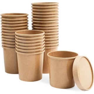 16 oz To Go Soup Containers with Lids, Disposable Paper Bowls (36 Pack) - Orange