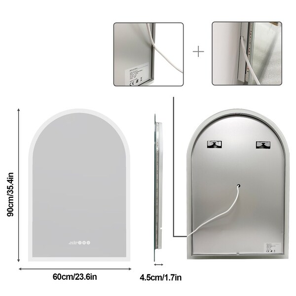 Illuminated LED Bathroom Mirror Anti-fog With Clock, Temperature - 24" x 36"