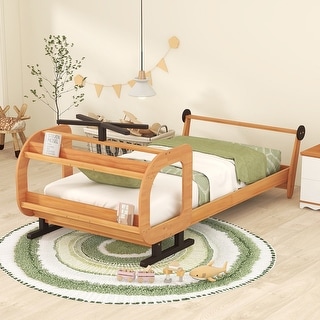 Twin Size Platform Bed with Airplane Design and Storage Shelves - Kids' Bedroom Furniture