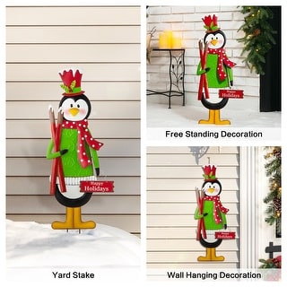 Glitzhome 36"H Christmas Metal Penguin or Nutcracker Yardstake or Standing Sign or Wall Decor